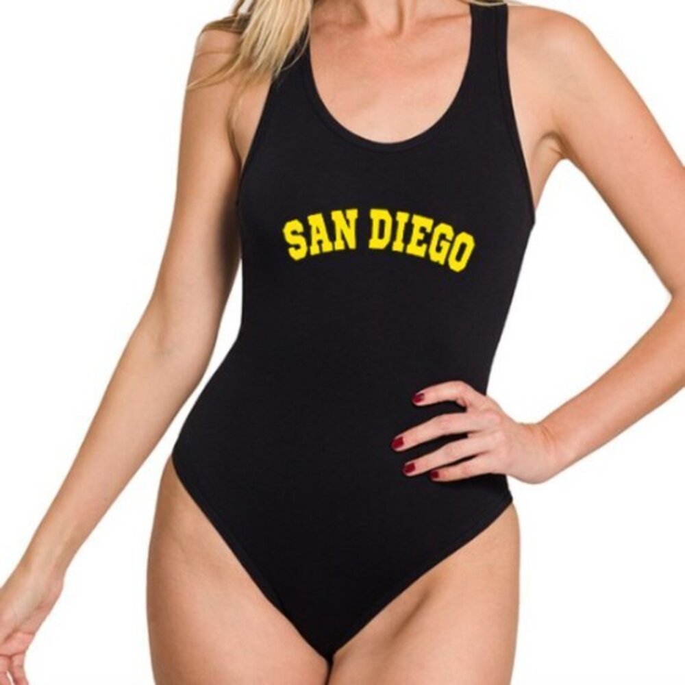 Black San Diego Bodysuit, SD Fan Outfit, Padres Faithful, Baseball Gameday